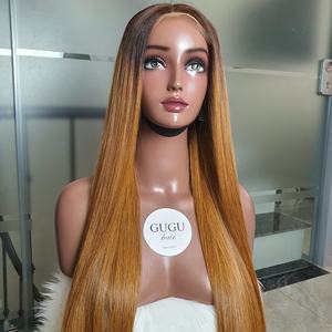Nouveau belle 28 pouces fermeture 5x5 os soyeux droite 180 densité vietnamien perruque de cheveux humains 100% Ombre brun jaune - Product Image 1