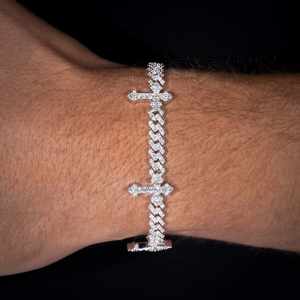 Glacé VVS Moissanite Diamant Plaqué Or 8 MM 925 Argent Sterling Croix Bracelet Cubain Mode Luxe Bling Bijoux - Product Image 5