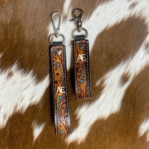 Nouveau porte-clés en cuir de bracelet usiné de couleur de luxe élégant ensemble porte-clés personnalisé-clé de voiture de cow-girl pince à clé Western - Product Image 1