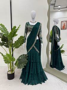 Listo para usar estilo Bollywood Lehenga Saree elegante indio pakistaní fiesta desgaste y diseñador boda Sari entrega gratuita en todo el mundo - Product Image 5