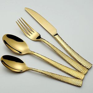 Ensemble de couverts en acier inoxydable avec design martelé doré, fourchette et cuillère pour la rentrée scolaire et les mariages - Product Image 5