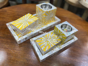 Juego de Incienso de Nácar Estilo Árabe, Quemador de Bakhoor con Bandeja y Caja Incrustadas, de la India - Product Image 3