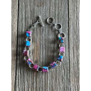 Navajo Pink Dream Mohave Turquoise & Sterling <b>Silver</b> Fine Chain <b>Bracelet</b> with Link Design - Product Image 1