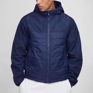 เสื้อแจ็คเก็ตพัฟเฟอร์สีน้ำเงินวินเทจคุณภาพสูงสำหรับฤดูหนาวที่หนาวเย็น ทรงเข้ารูป ปักลาย พร้อมซับในผ้าไหม - Product Image 1