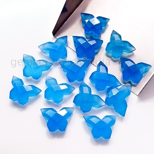 Cuentas sueltas talladas en mariposas facetadas de Calcedonia azul Natural 14x10mm abalorios tallados en piedras preciosas naturales para la fabricación de joyas a granel - Product Image 5