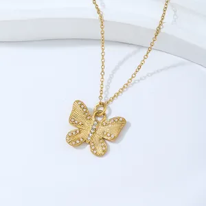 Ruigang RGN2454 collares de mariposa chapados en oro de 18 quilates sin deslustre collar con colgante de mariposa de acero inoxidable para mujer