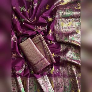 Sari de Boda de Nailon Puro, Crepé Georgette, Diseño Elegante, Tejido con Temática de Jungla, Suave y Liso, el Más Vendido para Fiestas - Product Image 6