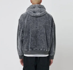 Sudaderas con Capucha y Cremallera de Felpa Francesa Gruesa, Color Negro Lavado a la Piedra - Product Image 3