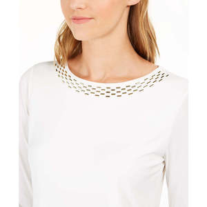 Maglia da Donna Calvin Klein con Collo Decorato, Bianca, Taglia Media - Product Image 3