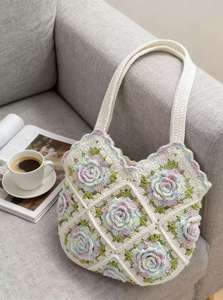 Bolso de Ganchillo para Mujer, Diseño de Rosas, Primavera-Verano, con Espacio para Teléfono Móvil, Patrón Decorativo de Naturaleza Muerta - Product Image 3