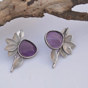 traditional new latest silver fashion jewelry designer handmade hoop brass stone <b>stud</b> earing for girls and women - Product Image 1