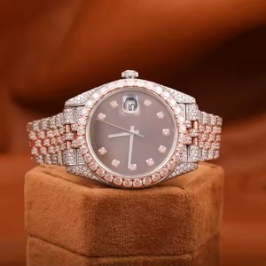 Nouvel arrivage Montres mécaniques analogiques de luxe Mouvement automatique de haute qualité Cadran en verre moissanite VVS Fenêtre Style Hip Hop 20mm - Product Image 6