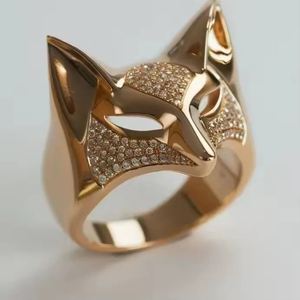 แหวนรูปนกฮูกใหม่ คุณภาพสูง ชุบทองประดับเพชรโมอิสซาไนต์ แหวนคู่ สไตล์ฮิปฮอป เครื่องประดับแฟชั่นสุดเท่ - Product Image 2