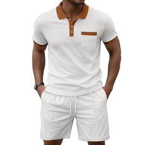 2025 été nouveaux hommes à manches courtes POLO T-Shirt Shorts poche gaufrée couleur correspondant respirant et grande taille deux ensembles - Product Image 4