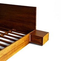 Ensemble de meubles de chambre à coucher de luxe, style minimaliste moderne, en teck, lit mural king/queen size, plateforme de lit, armoires flottantes, hôtels