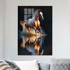 Arte en lienzo con estampado de caballo al galope: elegante decoración para casa de campo, vidrio - Product Image 1