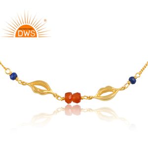 Bracelet en perles de lapis lazuli et cornaline plaqué or 18 carats en argent sterling dernier cri fabricant de bijoux fins Demi - Product Image 3