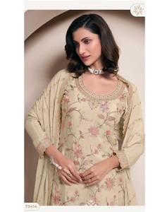 Femmes Filles Premium Chinon Soie Brodée Traditionnelle Sharara Set Dupatta Designer Suit Collection Disponible Prix de Gros - Product Image 1