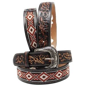 Ceinture en cuir de vache occidentale avec motif floral aztèque perlé, design artisanal, boucle en alliage, ceinture personnalisée pour hommes et femmes au meilleur prix de gros - Product Image 1