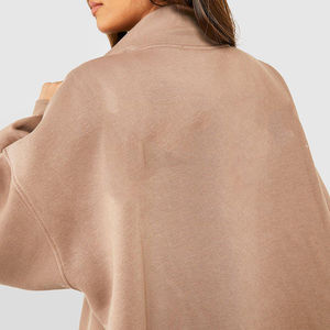 Fabricante de lana de algodón de peso pesado media cremallera en blanco mujeres sudaderas de gran tamaño sólido Stand Collar mujeres cremallera sudaderas - Product Image 4