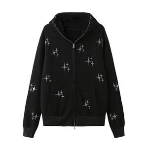 OEM New Fashion Streetwear 100% Cotton Streetwear Rhinestone Puff Printing <b>Hoodie</b> and Flare Sweatpants Set for Men - Product Image 2