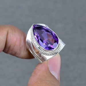 Precio al por mayor, anillo de moda hecho a mano de Latón chapado en plata 925, joyería de piedras preciosas de amatista ovalada de alta calidad, fiesta de boda para mujer - Product Image 1