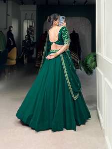 Lehenga choli vert pour femme, broderie de designer indien chaniya choli avec dupatta pour fille, tenue de fiançailles, tenue de mariée - Product Image 5