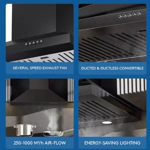 Kitchen Electric <b>Range</b> Hood with Baffle Filter DownDraft Extractor Chimney Vented Cooker Hood Metal Copper Aluminum Glass - Product Image 3