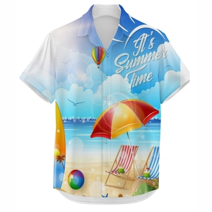 Custom Sublimation Print <b>Men</b> <b>Beach</b> Wear Quick Dry Satin Polyester Button Down Short Sleeves Hawaiian <b>Shirt</b> Custom - Product Image 5