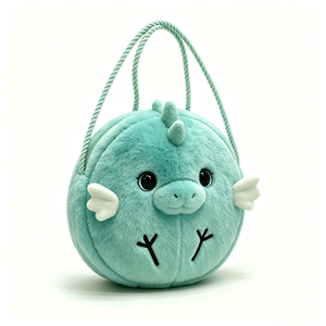 Sac fourre-tout en peluche dragon turquoise personnalisé, sac en peluche dragon de dessin animé en forme de boule, sac à main en peluche dragon rond turquoise - Product Image 4