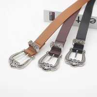 Sabuk Kulit Sapi Wanita Gaya Koboi Barat dengan Gesper Kotak Baja - Gaya Kasual Ringan Tahan Lama Panjang Dapat Disesuaikan untuk Celana Jeans