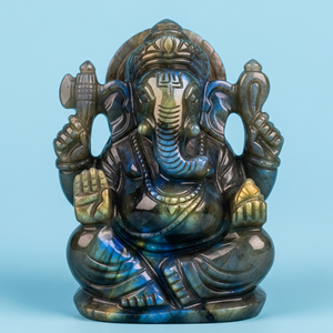 รูปปั้นพระพิฆเนศแกะสลักด้วยมือของขวัญธุรกิจลาบราดอไรต์คริสตัลบำบัดกึ่งมีค่าจากอินเดีย - Product Image 5