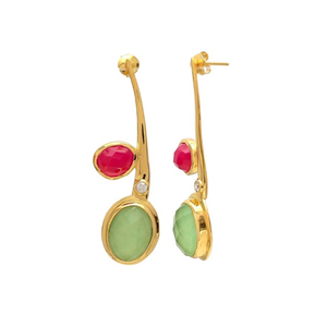 ใหม่มาถึงทะเลสีเขียวและสีแดงม่วง Chalcedony พลอย925สเตอร์ลิงรอบรูปร่างต่างหูเงิน - Product Image 1