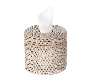 Couvercle de boîte à mouchoirs en rotin naturel rond de haute qualité avec serrure support de salle de bain décoratif fabriqué au Vietnam Logo personnalisé FBA pour Amaz - Product Image 4