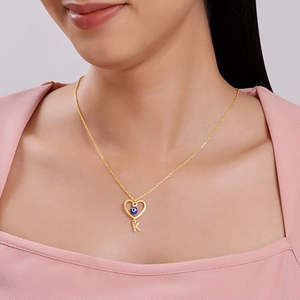 "Colgante de corazón de ojo malvado de titanio con collar de cadena de moda inicial estilo religioso cristiano" - Product Image 1