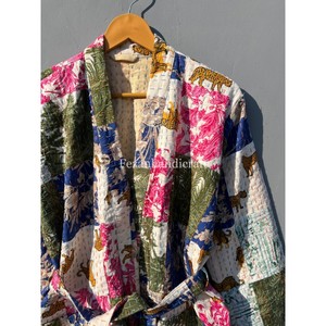 Chaqueta Kantha de algodón de retazos surtidos Unisex, abrigo de invierno con cinturón, cosido a mano, acolchado para otoño, Primavera, ropa de fiesta bohemia para mujer - Product Image 3