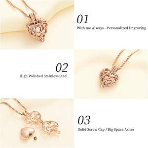 Collar de medallón de corazón eterno de urna de joyería de cremación conmemorativa de color oro rosa completo con Mini urna para cenizas amado tamaño personalizado - Product Image 3