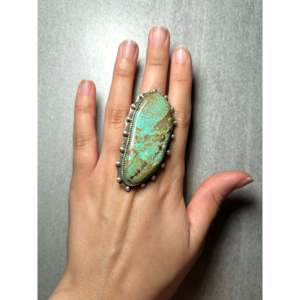 Harold Henio #8 <b>Adjustable</b> Stainless Steel <b>Ring</b> Fashionable Turquoise and Sterling Silver Inlay Bezel Setting Gift - Product Image 5