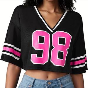 Camiseta de fútbol americano Retro de alta calidad, ropa de calle personalizada, malla transpirable, técnica de sublimación de manga corta recortada cuadrada - Product Image 5