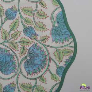Vente en gros de tapis de décoration de table 100% coton bleuet bleu russe vert avec fleur imprimée en bloc pour la maison ou le bureau indien - Product Image 3