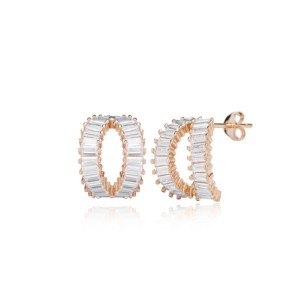 Stylish Baguette Zircon Stone Design <b>Stud</b> Earrings Turkish Handmade Wholesale 925 <b>Sterling</b> <b>Silver</b> Jewelry - Product Image 3