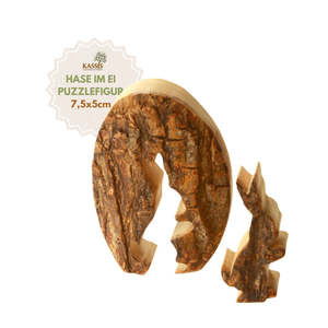 Décoration de Pâques : Lapin de Pâques dans un œuf avec écorce, décoration de table en bois d'olivier - Product Image 1