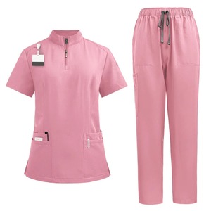 Ensemble de gommage contemporain col en V pour femmes uniforme médical à manches courtes pour infirmières uniforme de travail hospitalier contemporain - Product Image 2