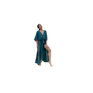Achetez une robe kimono simple et naturelle en tissu viscose satiné longueur ras du sol, vêtement décontracté écologique pour femmes - Product Image 1