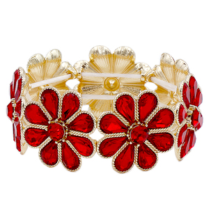 Braccialetti con fiori elasticizzati in vetro blu AB bracciale in cristallo placcato oro accessorio gioiello elegante unico - Product Image 4