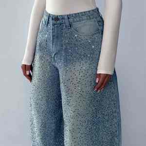Pantalon en jean noir à strass, streetwear, coupe ample, jeans scintillants, mode homme, décontracté, jambe large, vente en gros personnalisée, pantalon à pierres - Product Image 5