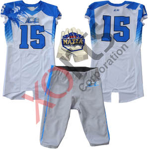 Uniforme d'équipe de football américain personnalisé avec sublimation pour enfants, jersey bleu gris de qualité supérieure, gants de pantalon confortables, vente en gros - Product Image 1