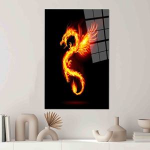 Impression sur verre trempé Dragon de feu élégant : Œuvre d'art sur toile noire, ART SUR VERRE TREMPÉ - Product Image 1