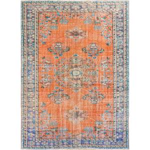 Tapis en laine vintage 9x12 rouge-orange noué à la main, motifs abstraits rectangulaires en médaillon pour entrée et couloir - Pae-2874 - Product Image 1