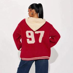 Cárdigan de Punto con Letras Tejidas, de Algodón Teñido Liso, para Mujer, Suéteres Cálidos, Otoño Invierno 2024, Nuevo Estilo Urbano Popular, Ropa Exterior Holgada Estilo Universitario - Product Image 5